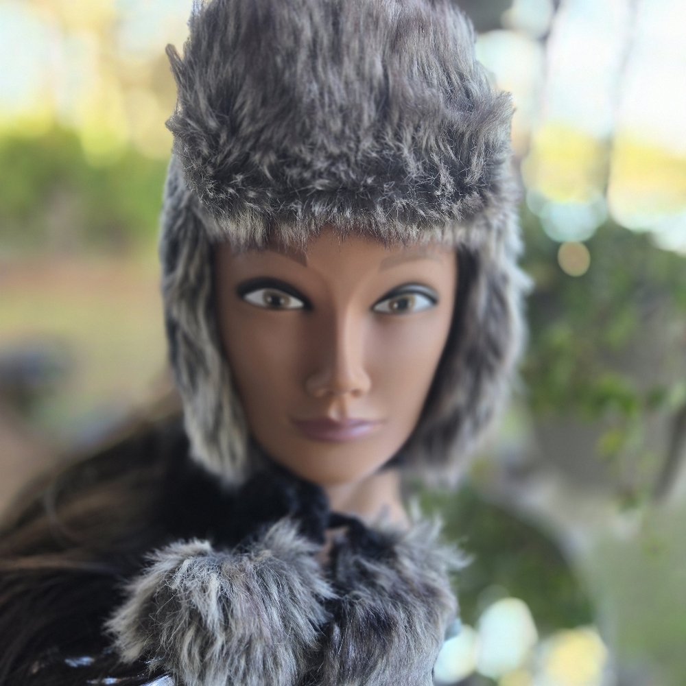 Dakine Gray Snowflake Print Knitted Trapper Hat With Faux Fur Trim And Pom Poms